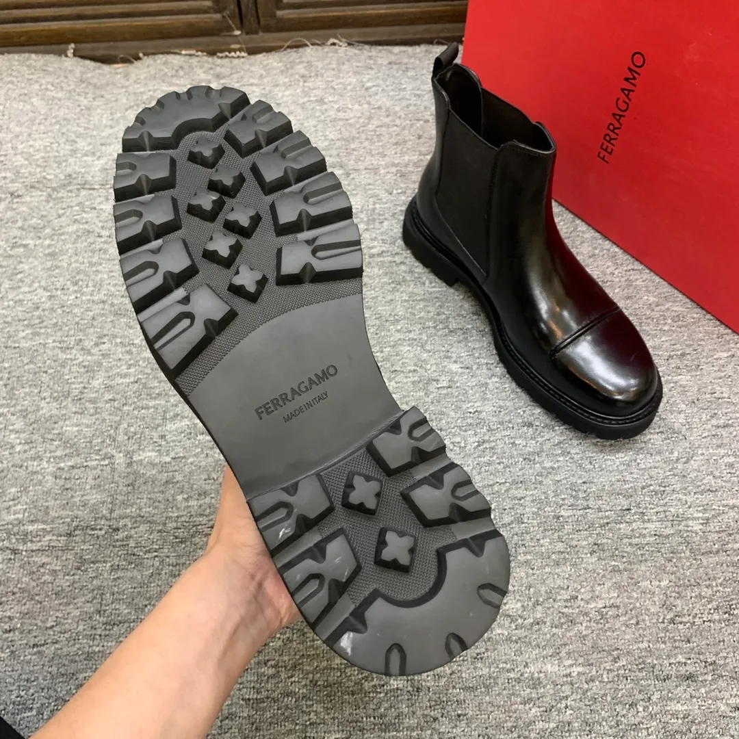 Men's shoes 💰960 🎁🎁🎁😈[Ferragamo] Men's high-top boots, the latest hot style, 1:1 original purchase quality, top quality, imported cowhide for the uppers, imported cowhide for the lining and feet, with original lightweight foam outsole, matching code 39-44, (38, 45 custom-made, non-refundable)